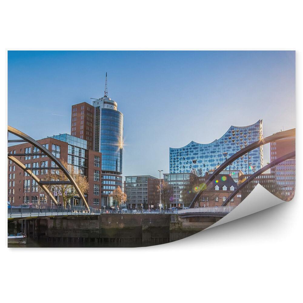 Fototapeta Hamburg niemcy samochody budynki mosty rzeka