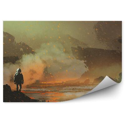 Okleina na ścianę Astronauta planeta woda wulkan lawa