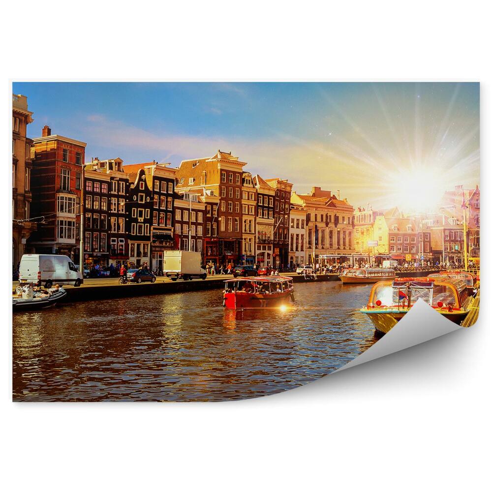 Okleina na ścianę Amsterdam łodzie tradycyjne budynki