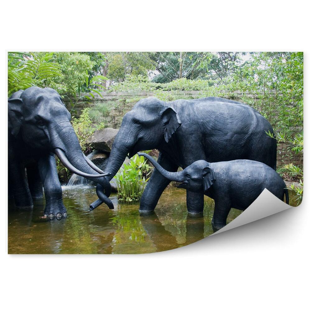 Okleina ścienna Rodzina słoni rzeźby