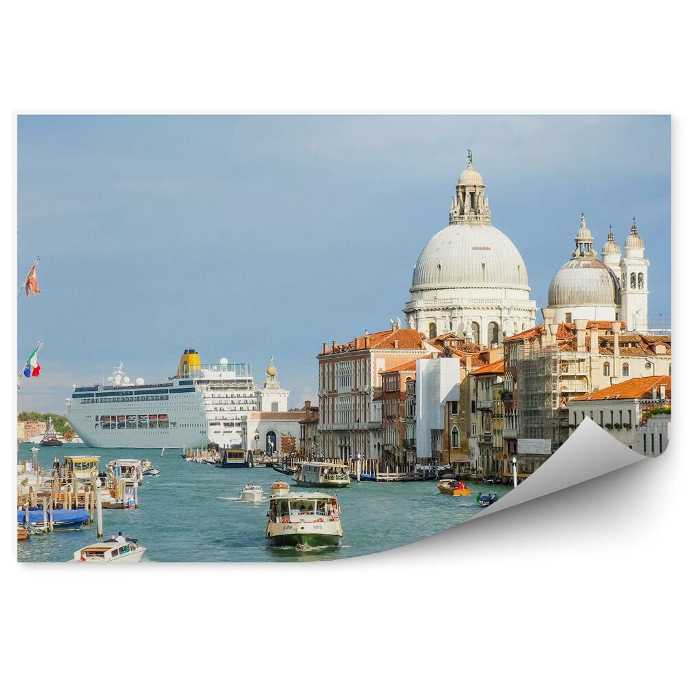 Fototapeta Włochy wenecja łodzie woda architektura flagi