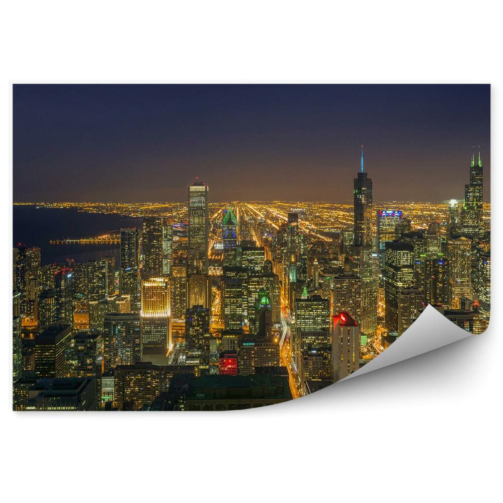 Fototapeta na ścianę widok z lotu ptaka centrum Chicago wieżowce ocean noc światła