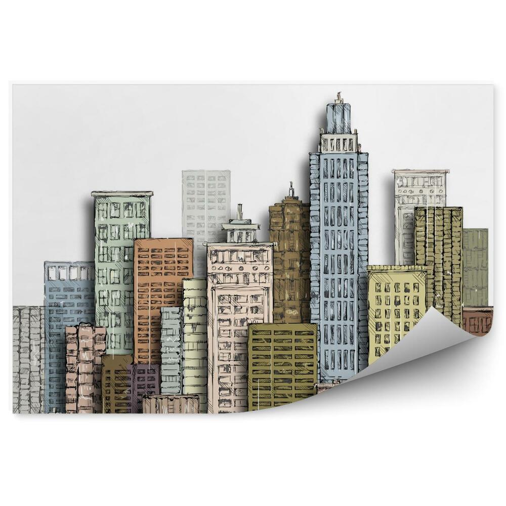Fototapeta Ręcznie rysowane duże miasto Vintage ilustracji z architekturą wieżowce