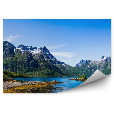 Fototapeta Panorama góry zima śnieg zieleń pies budynek jezioro