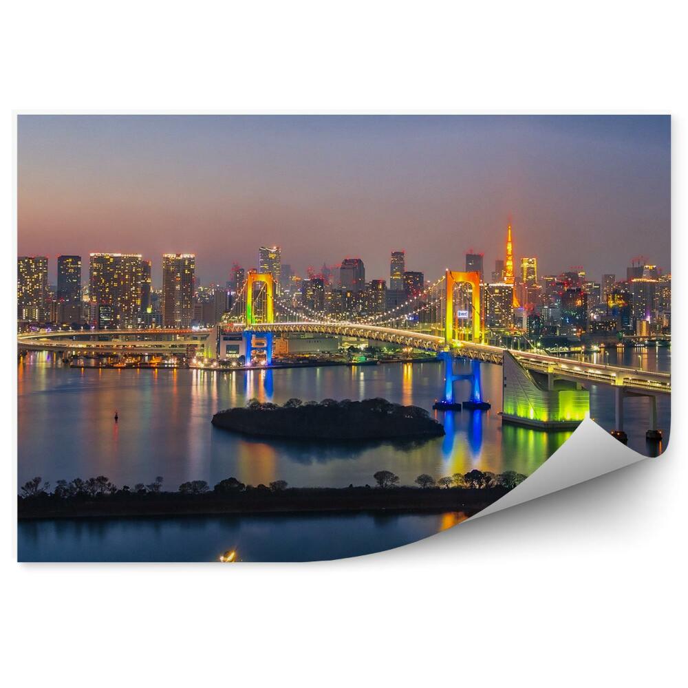 Okleina na ścianę Japonia panorama miasta światła kolorowy most