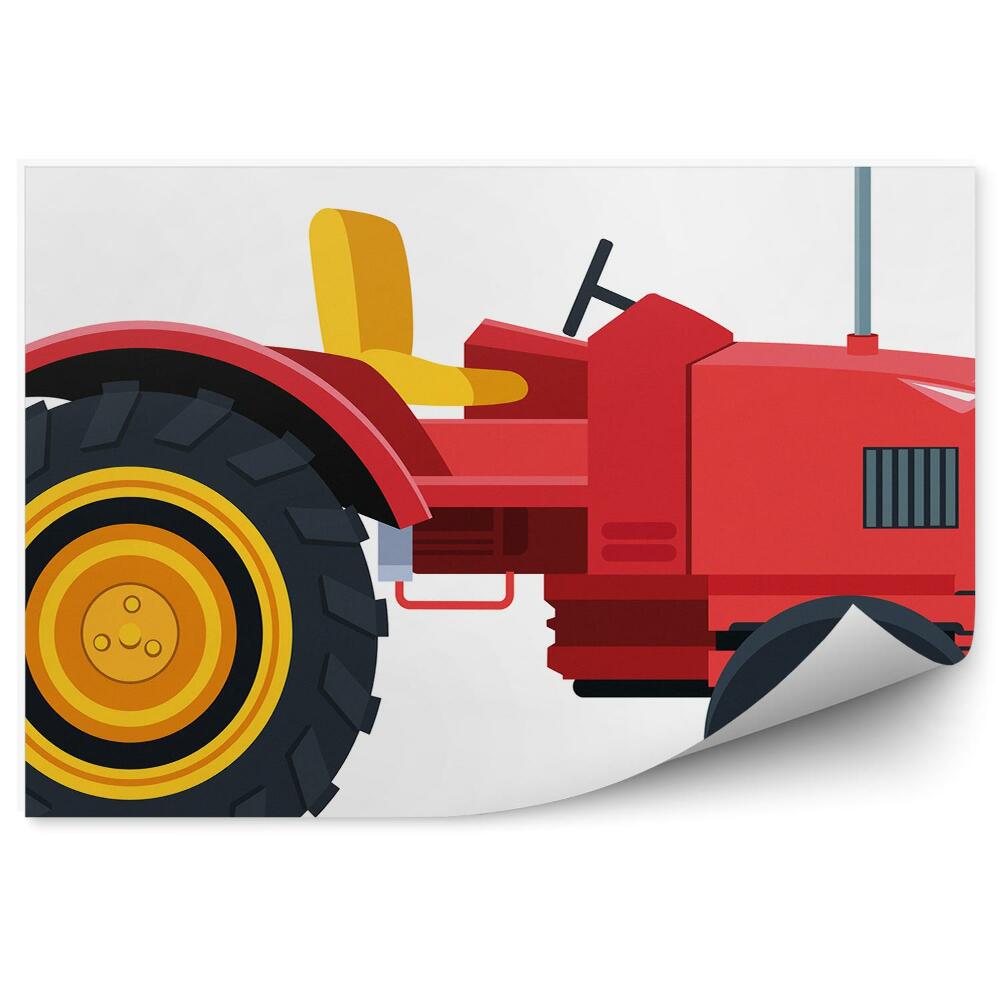 Okleina ścienna Niski traktor czerwony na białym tle