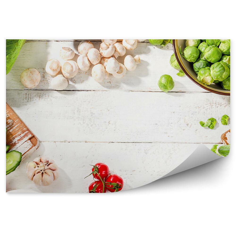 Okleina na ścianę Surowe warzywa zdrowa żywność kolorowa białe tło