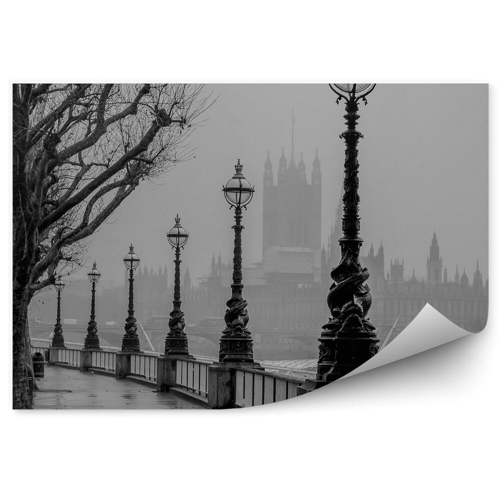 Fototapeta mgła nad Londynem Big Ben drzewa latarnia