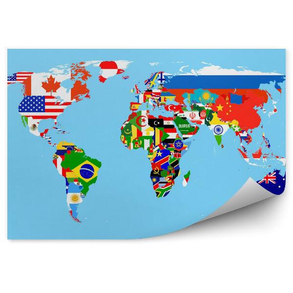 Fototapety Mapa świata z flagami