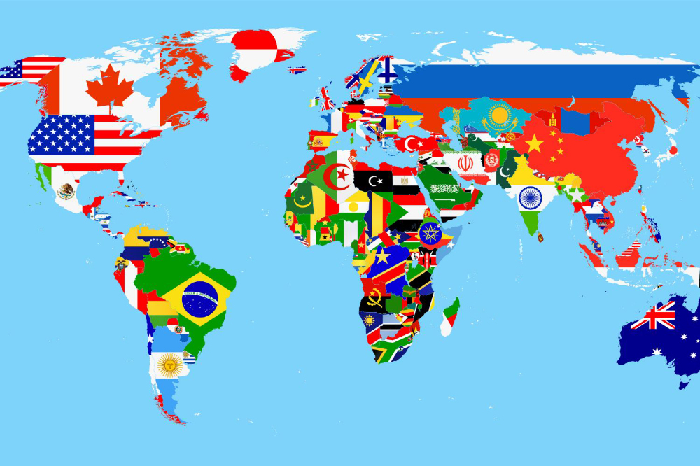 Fototapety Mapa świata z flagami