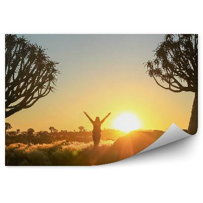 Fototapeta Drzewa rośliny trawa kobieta wschód słońca