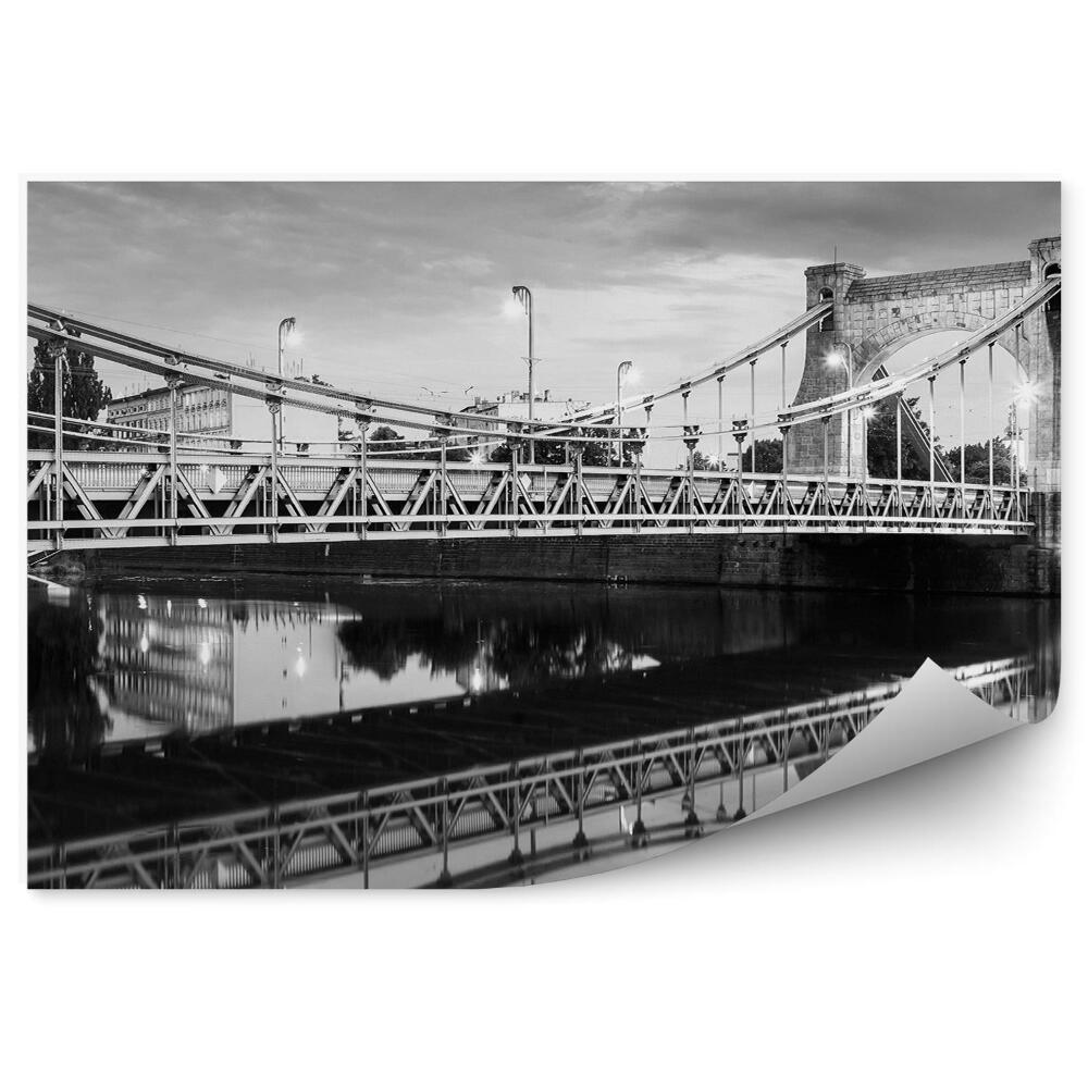 Fototapeta czarno - biały most Grunwaldzki rzeka niebo Wrocław