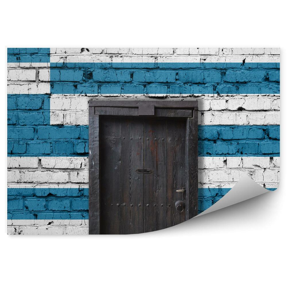 Fototapeta Flaga grecji na ceglanym murze ściana drzwi