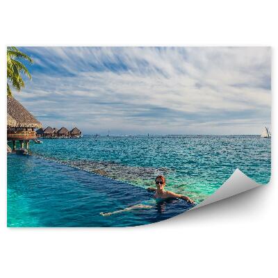 Okleina ścienna Egzotyczne domy palmy ocean kobieta jacht chmury niebo