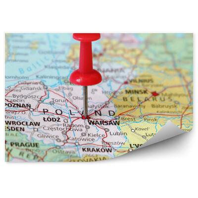 Fototapeta na ścianę Mapa polski czerwona pinezka państwo