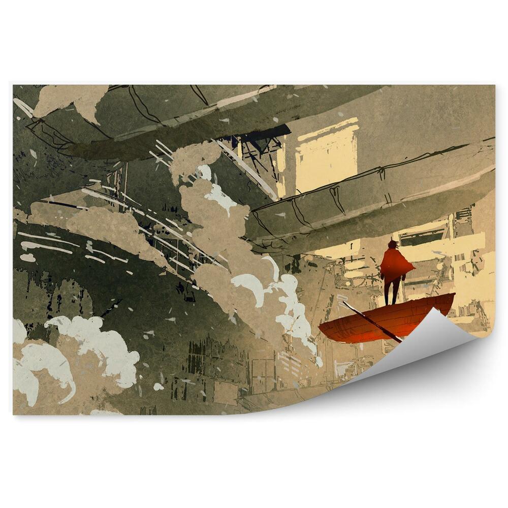 Okleina na ścianę Pojazd latający człowiek dym fabryka sci-fi