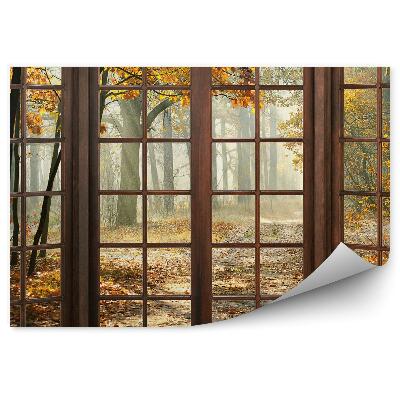 Fototapeta na ścianę Jesienny park za oknem drewniane okna