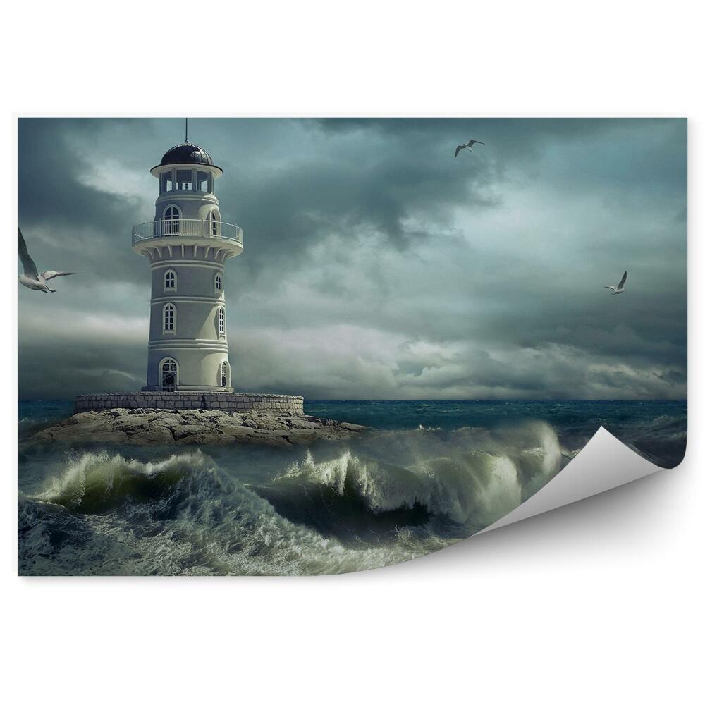 Fototapeta na ścianę Mewy przy latarni morskiej wzburzone morze