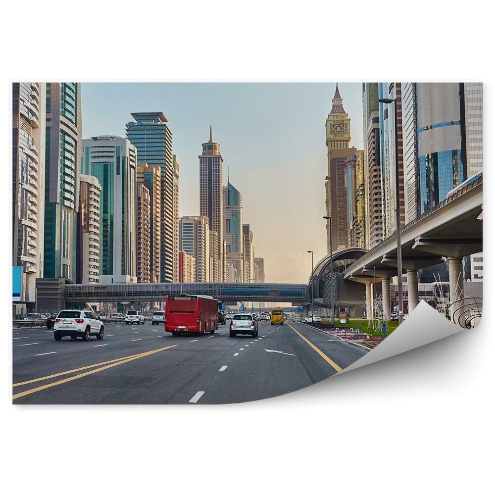 Fototapeta wieżowce samochody ulice mosty niebo Dubaj