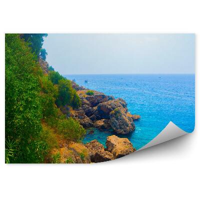 Okleina na ścianę Kamienisty brzeg morza horyzont błękit