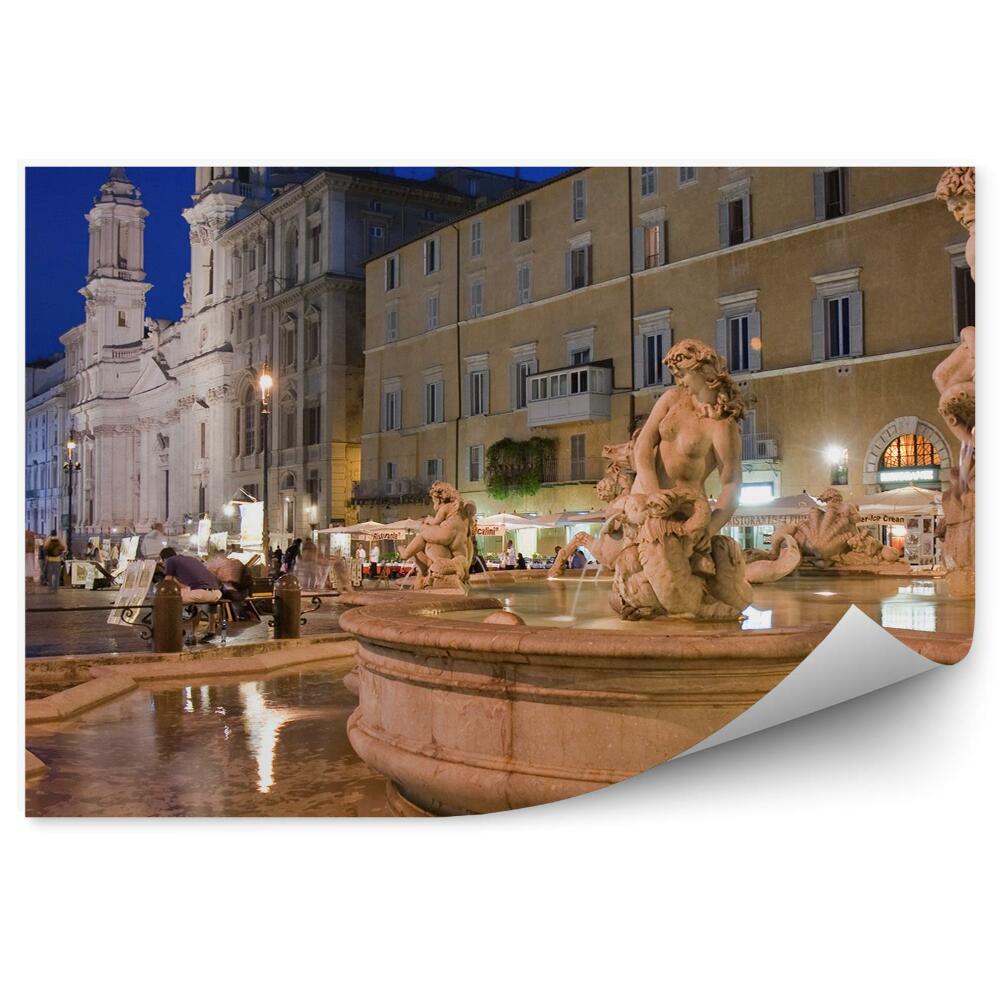 Fototapeta na ścianę fontanna Piazza Navona budynki ludzie noc