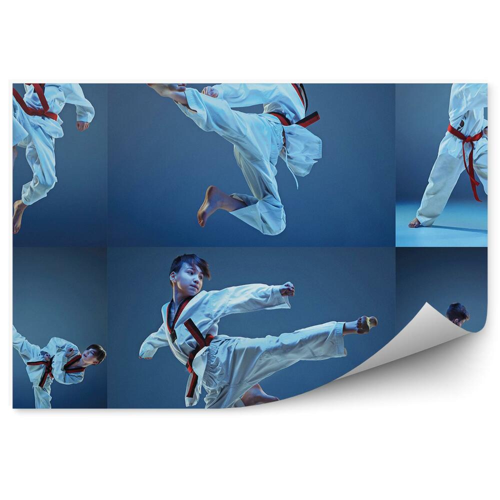 Fototapeta samoprzylepna Kolaż trening karate chłopak