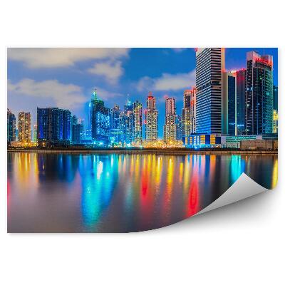 Okleina ścienna Singapur kolory odbite w wodzie budynki wieżowce