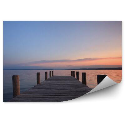 Okleina ścienna Zachód słońca pomost jacht jezioro chmury
