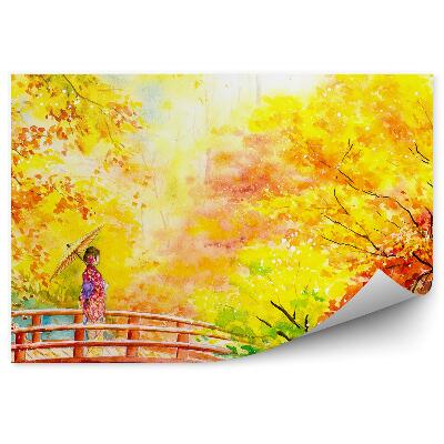 Fotopeta Malowany park japonia kimono kobieta