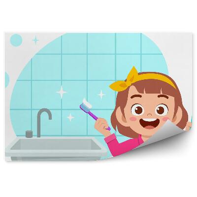 Fototapeta samoprzylepna Dziewczynka w łazience mycie zębów higiena