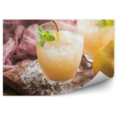 Fototapeta Owoc gruszka mięta drewniana deska lód napój