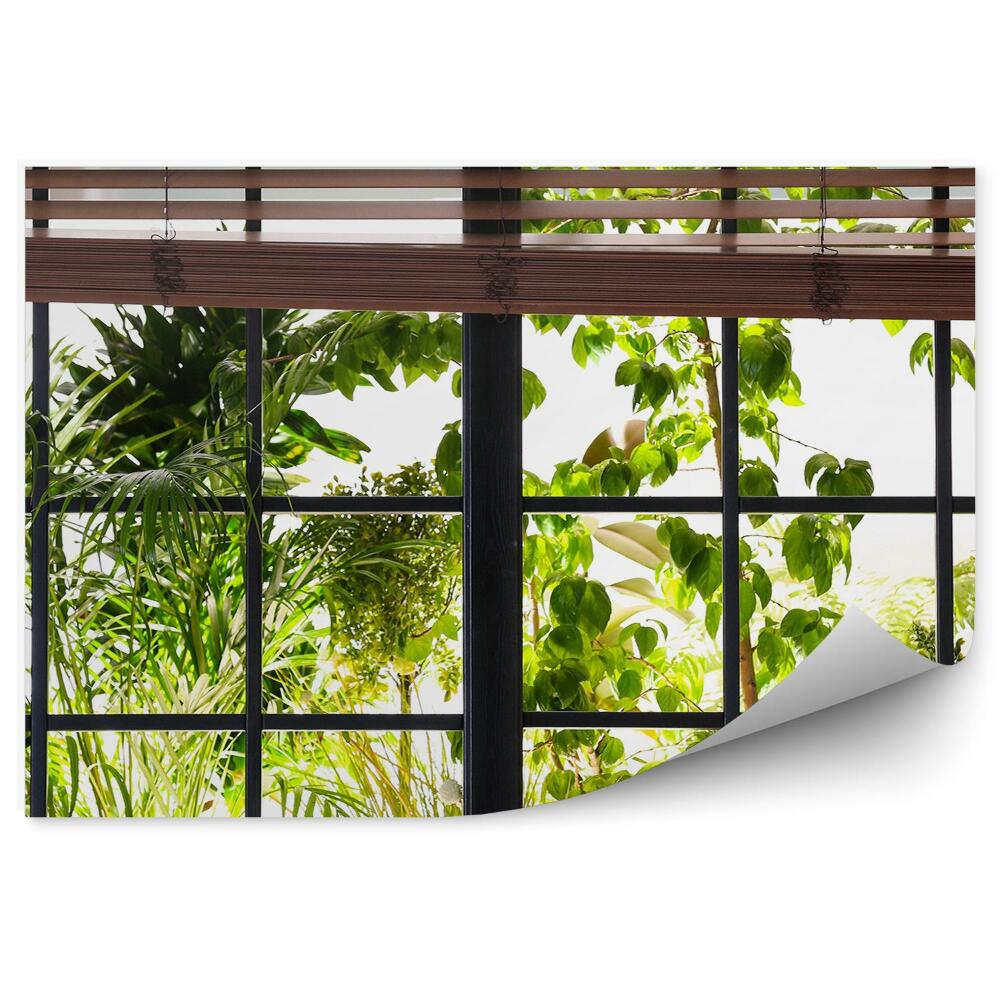 Fototapeta na ścianę Roślinność zielona w ogrodzie za oknem
