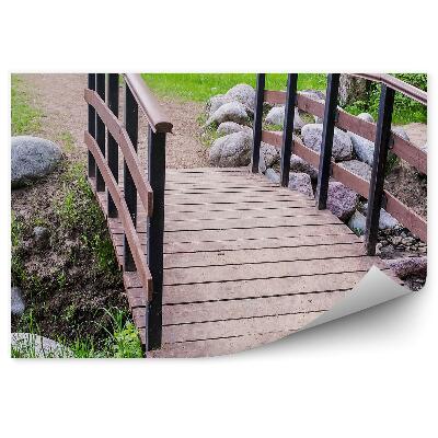 Okleina ścienna Drewniany most kamienie drzewa trawa droga