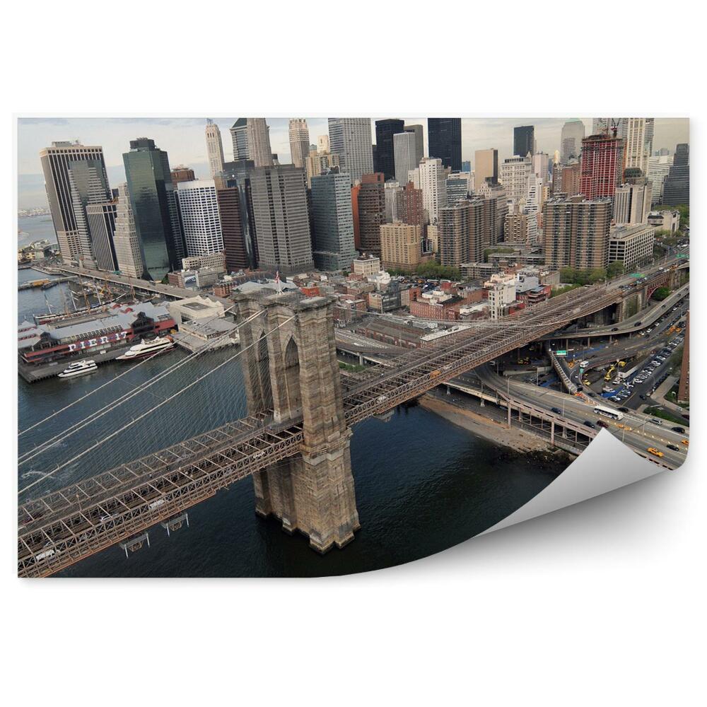 Fototapeta wieżowce Manhattan most Brookliński drzewa Nowy Jork droga transport