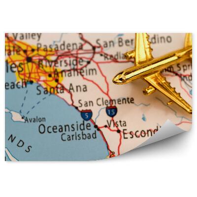 Fotopeta Złoty model samolotu mapa ameryka