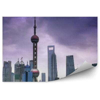 Okleina ścienna Miasto budynki nowoczesne pochmurne niebo woda