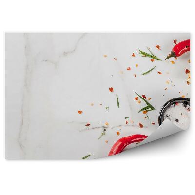 Okleina ścienna Papryczki i przyprawy na marmurowym blacie