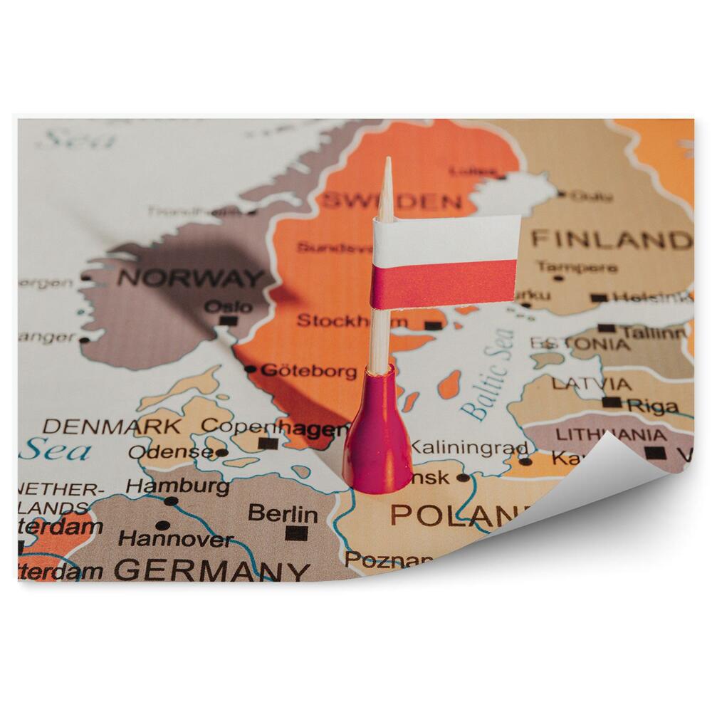 Fototapeta na ścianę Mapa europy polska flaga pionek