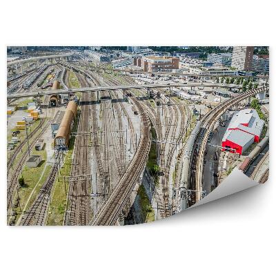 Okleina na ścianę Tory kolej miasto widok z lotu ptaka