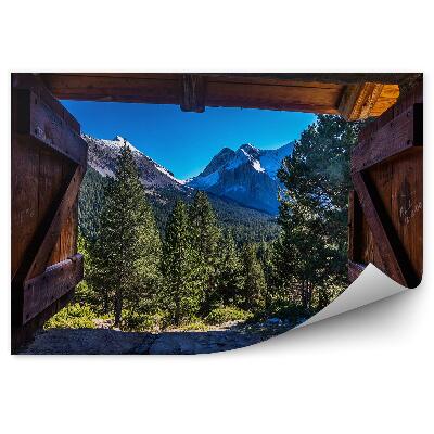 Fototapeta Góry krajobraz za oknem chatka