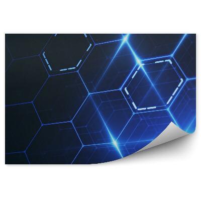 Okleina ścienna Heksagony perspektywa niebieskie