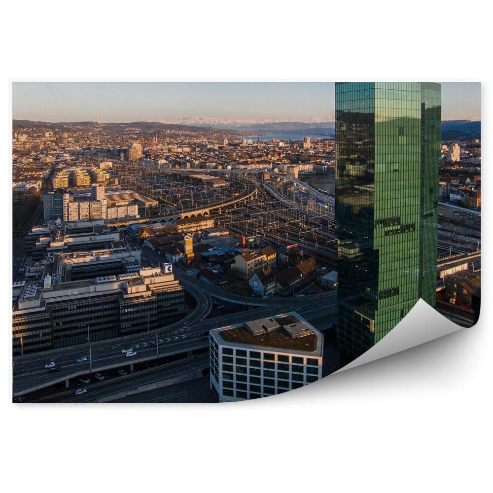 Fototapeta Panorama miasta zürich droga wieżowiec budynki