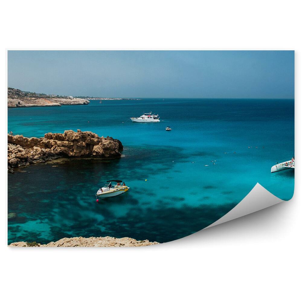 Okleina ścienna Morze śródziemne jachty skały morze niebo