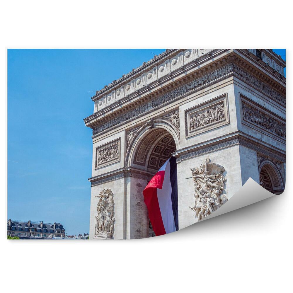 Fototapeta łuk triumfalny ludzie drzewa budynki ulica Francja Paryż flaga