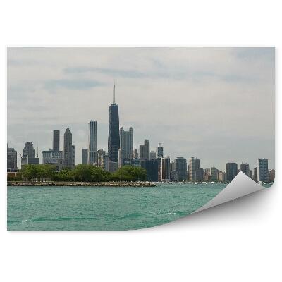 Fototapeta na ścianę wieżowce ocean drzewa niebo chmury motorówka