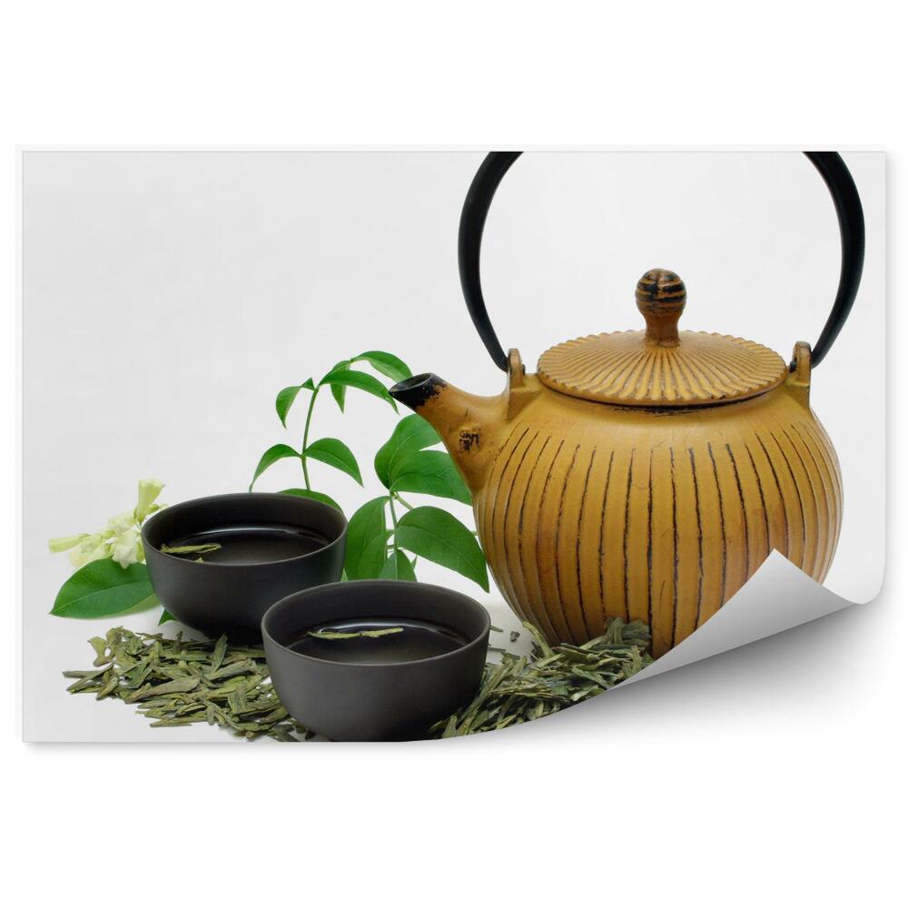 Okleina na ścianę Zielona herbata czajnik ceramiczny susz