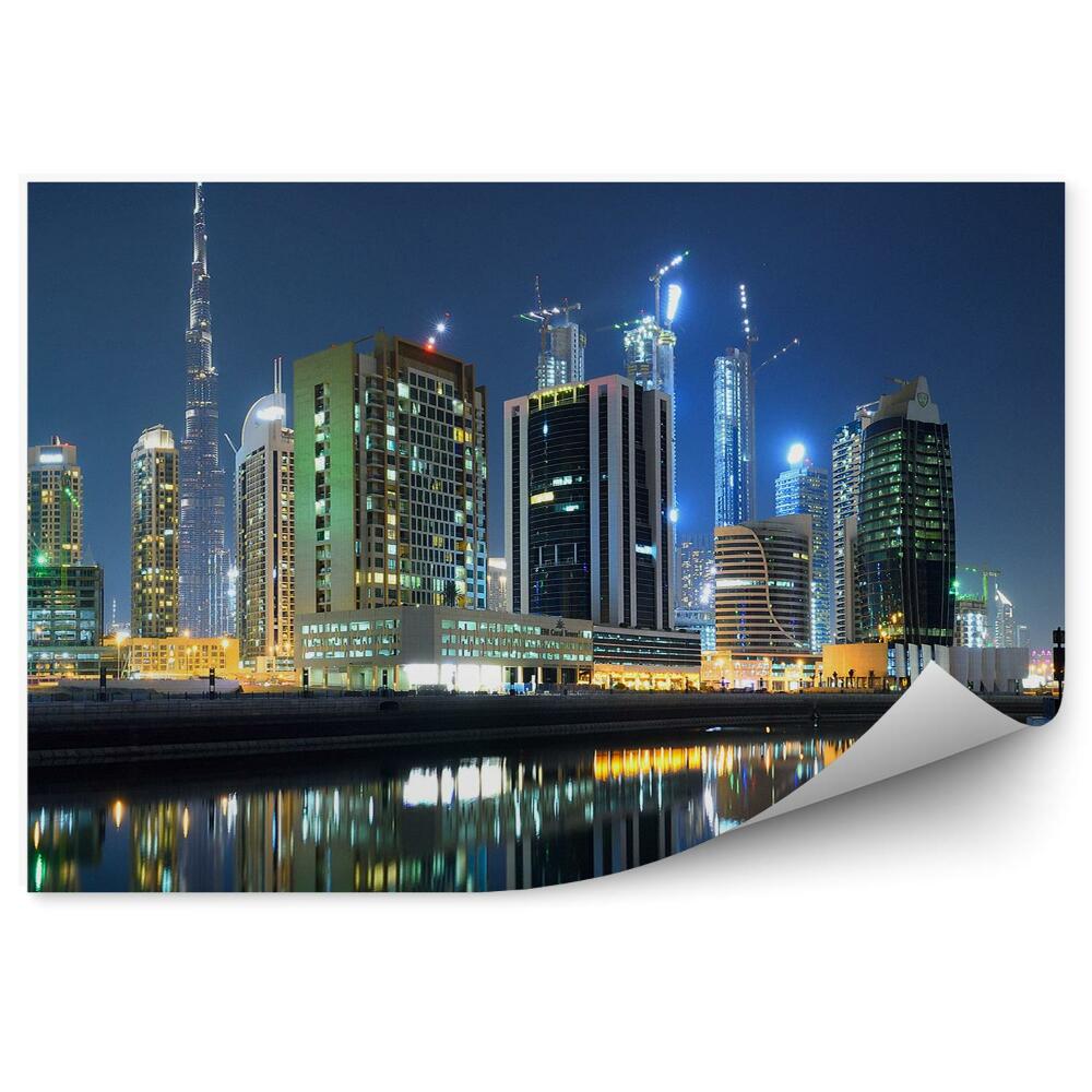 Okleina ścienna Dubaj architektura woda odbicie noc światła