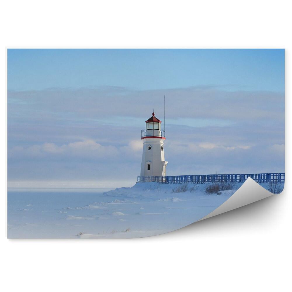 Okleina ścienna Latarnia morska niebo chmury zima śnieg krajobraz