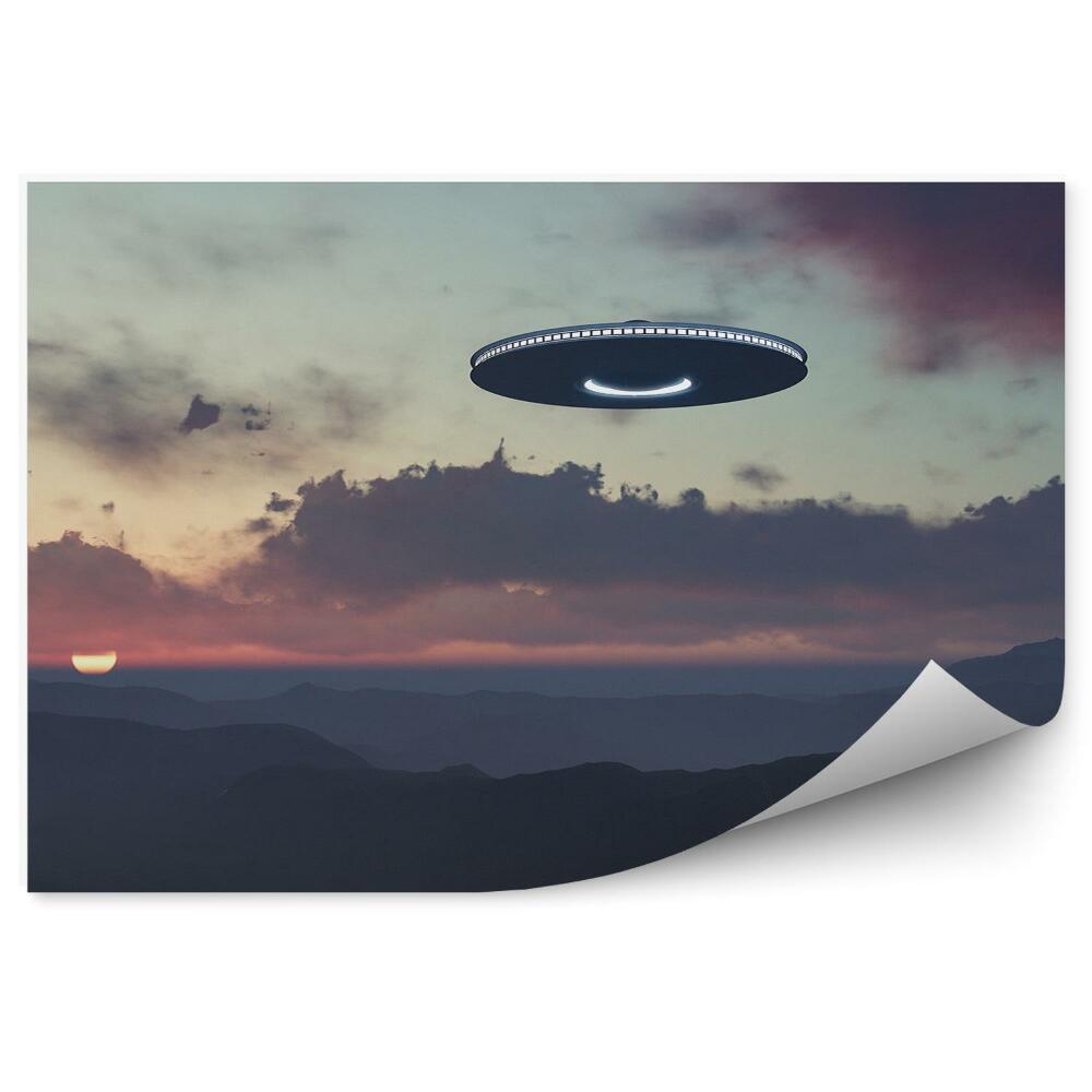 Fototapeta 3d statek kosmiczny ufo góry słońce niebo chmury