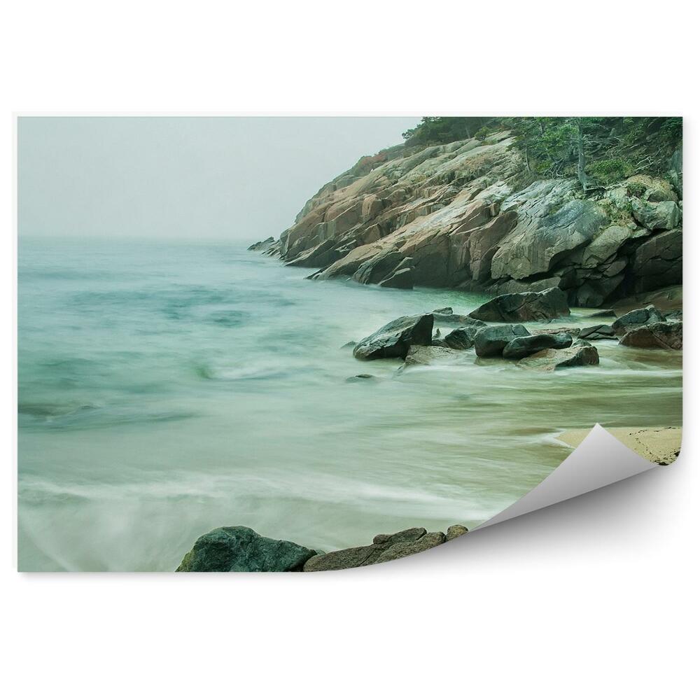 Fototapeta Plaża skały ocean drzewa iglaste niebo wybrzeże atlantyku